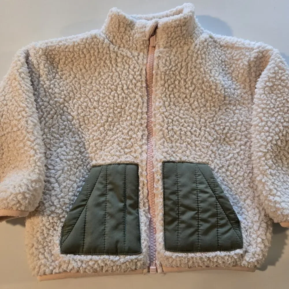 Old Navy 18-24 Months Unisex Color-Blocked Sherpa Jacket Baby Teddy‎ Pink/Green